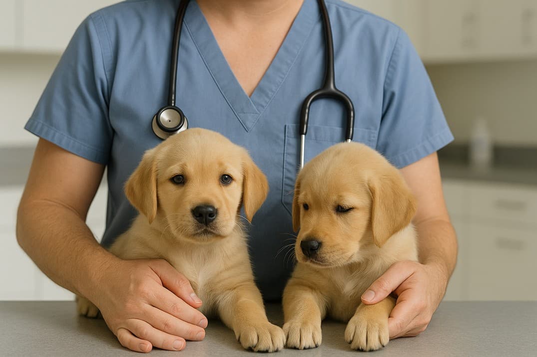 Women holding two little dogs